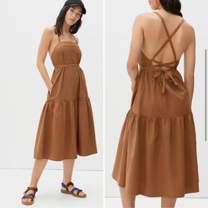EVERLANE The Pinafore Dress Jacquard in Ash Brown Midi Lace Up Back Size 8 NEW